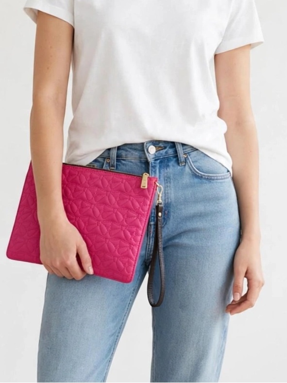 Betsey Johnson Oversized Wristlet Clutch with Embossed Bow Pattern
